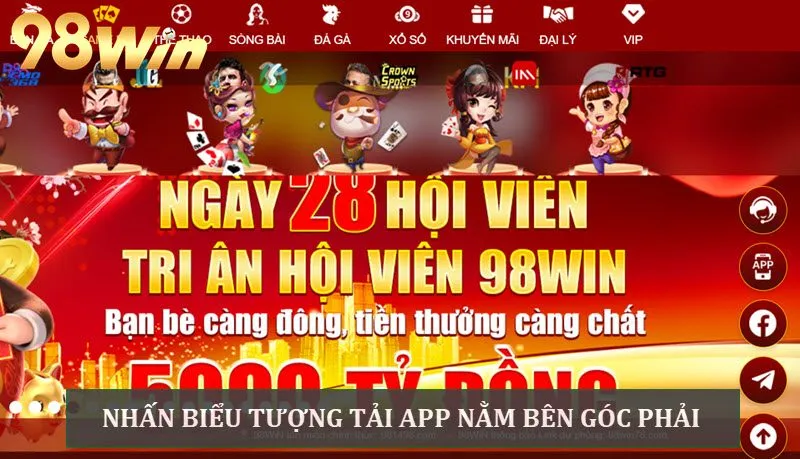 Nhấn vào biểu tượng tải app ở góc bên phải