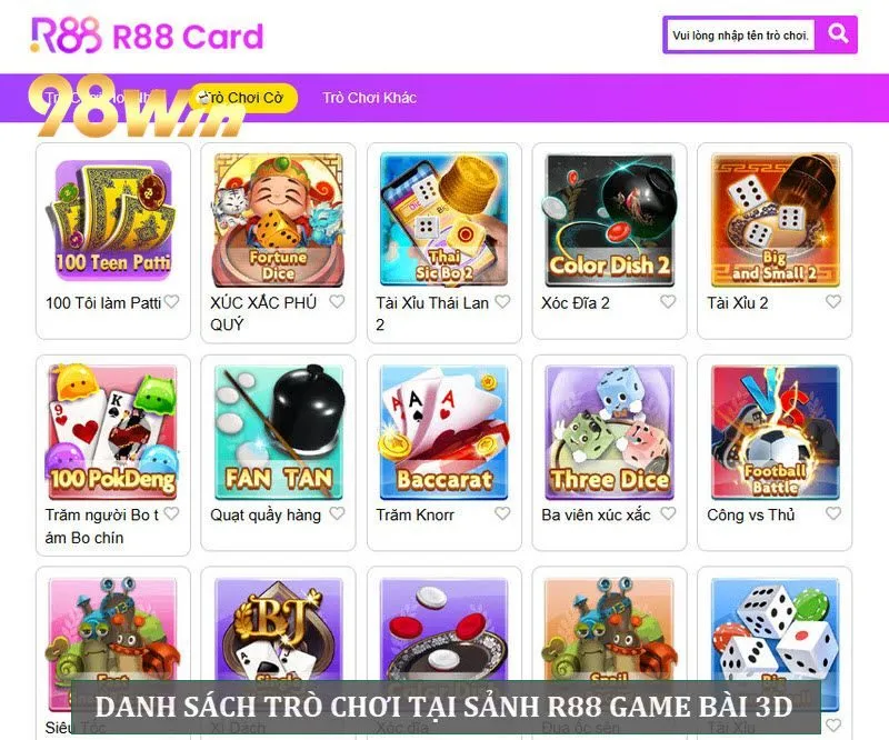 Các trò chơi sảnh R88 game bài