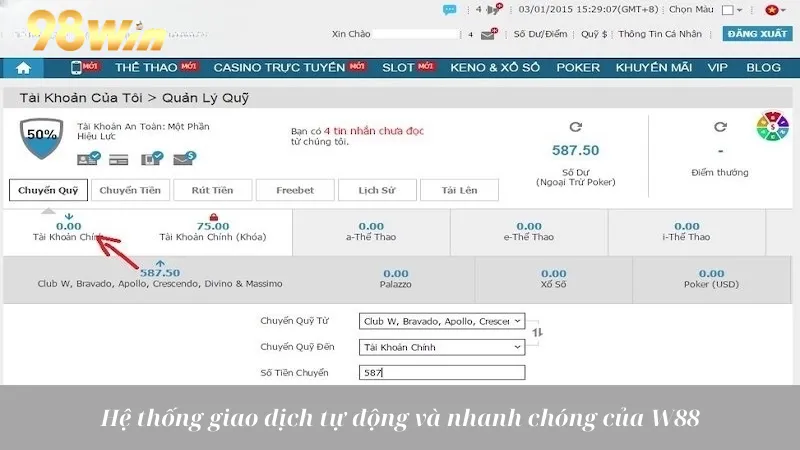 Hệ thống giao dịch tự động và nhanh chóng của W88